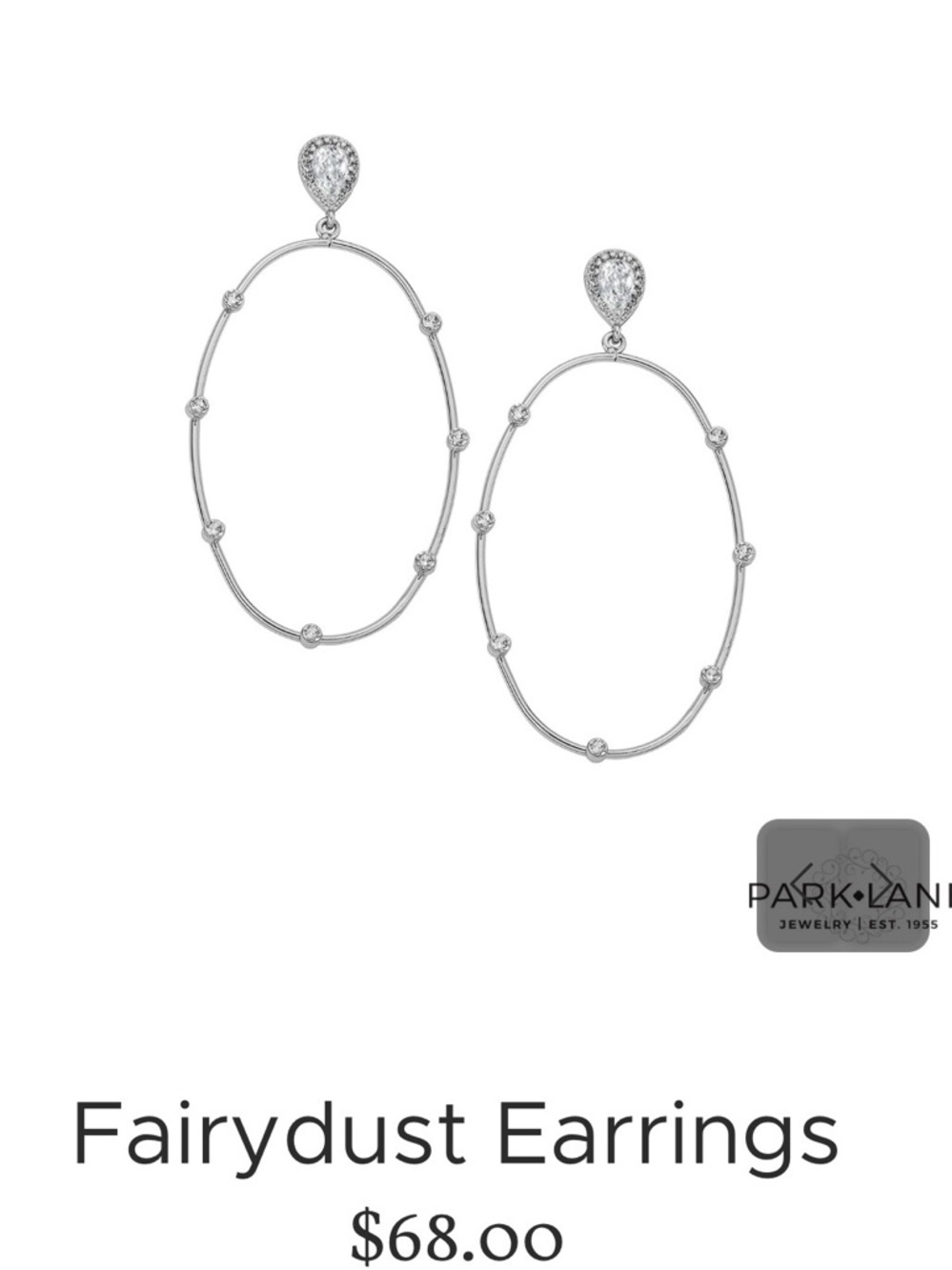 Park Lane Silver Crystal Teardrop Hoop Earrings